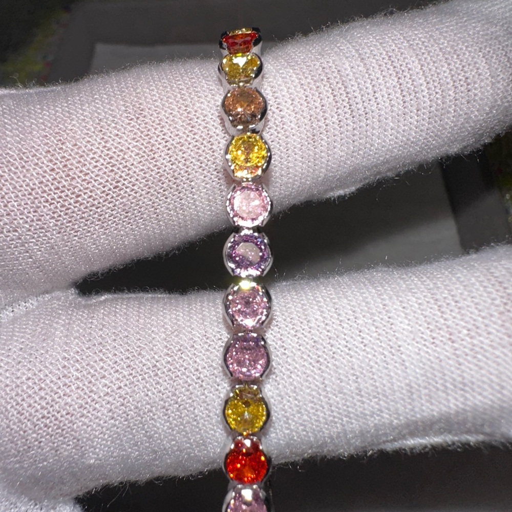 Multicolor Elegant Moissanite Diamond sliver plated 925 brecelet